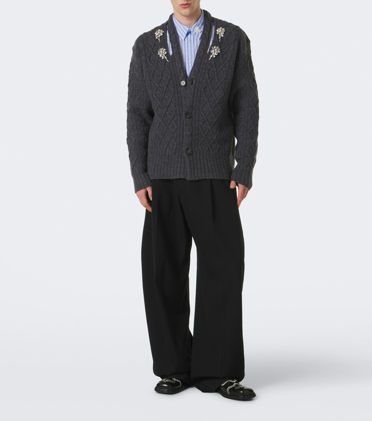 Simone Rocha Cable-knit embellished virgin wool cardigan