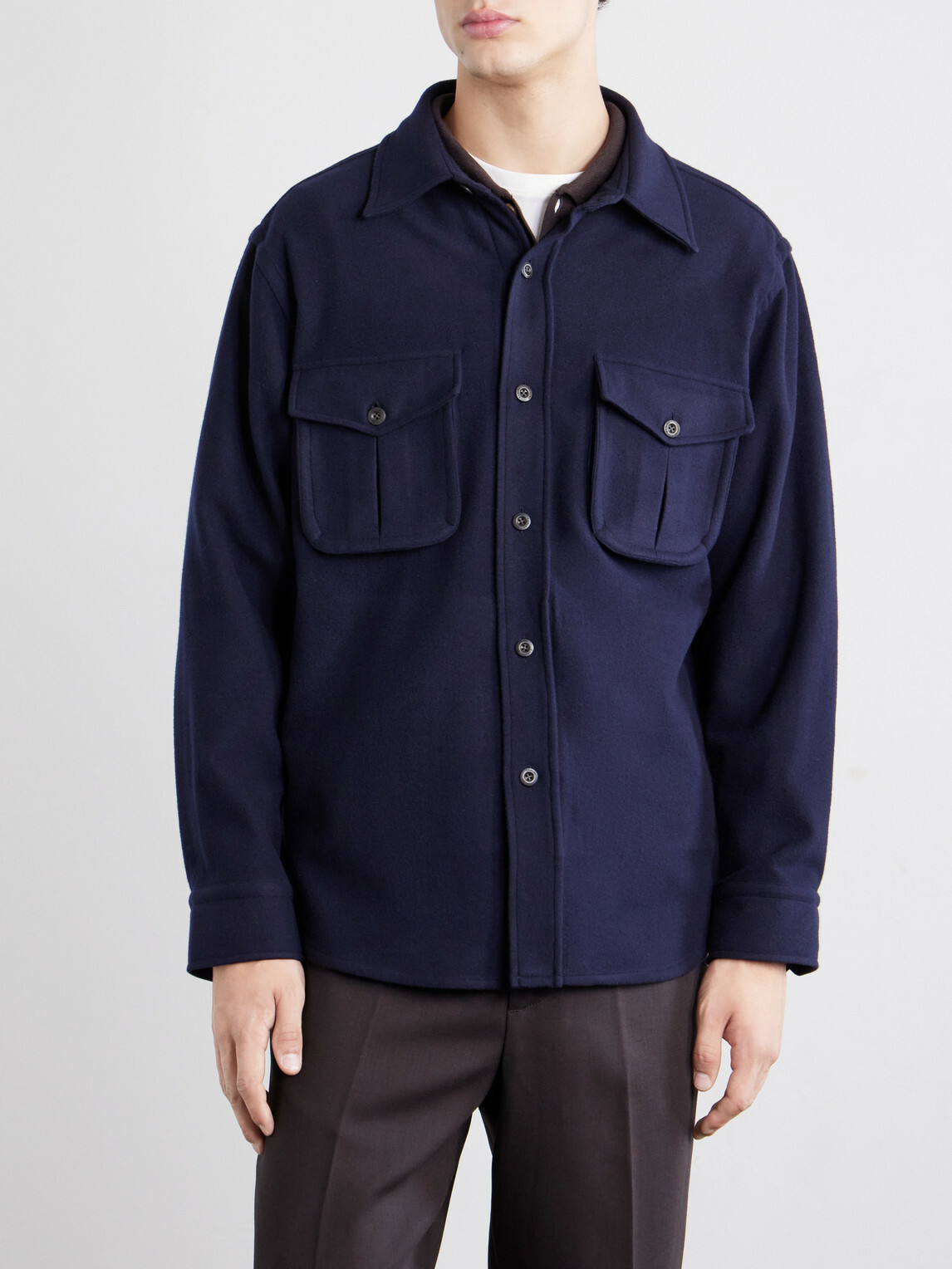 Caruso - Brushed Wool Overshirt - Blue