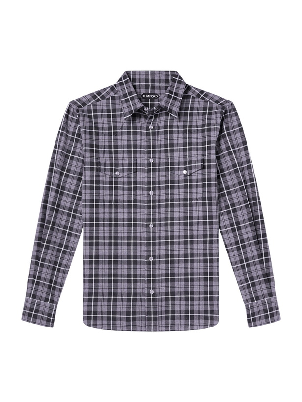 Photo: TOM FORD - Checked Cotton-Twill Shirt - Gray
