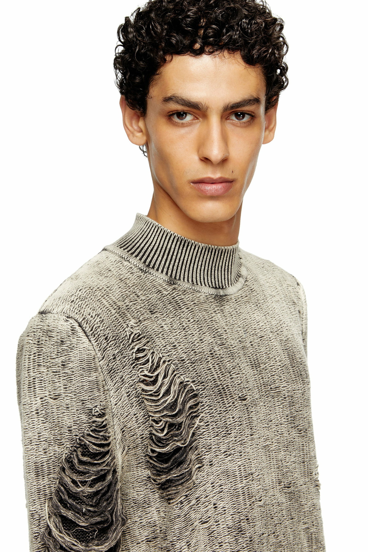 Diesel Destroyed jumper with floating yarns - Knitwear Mens in Grey