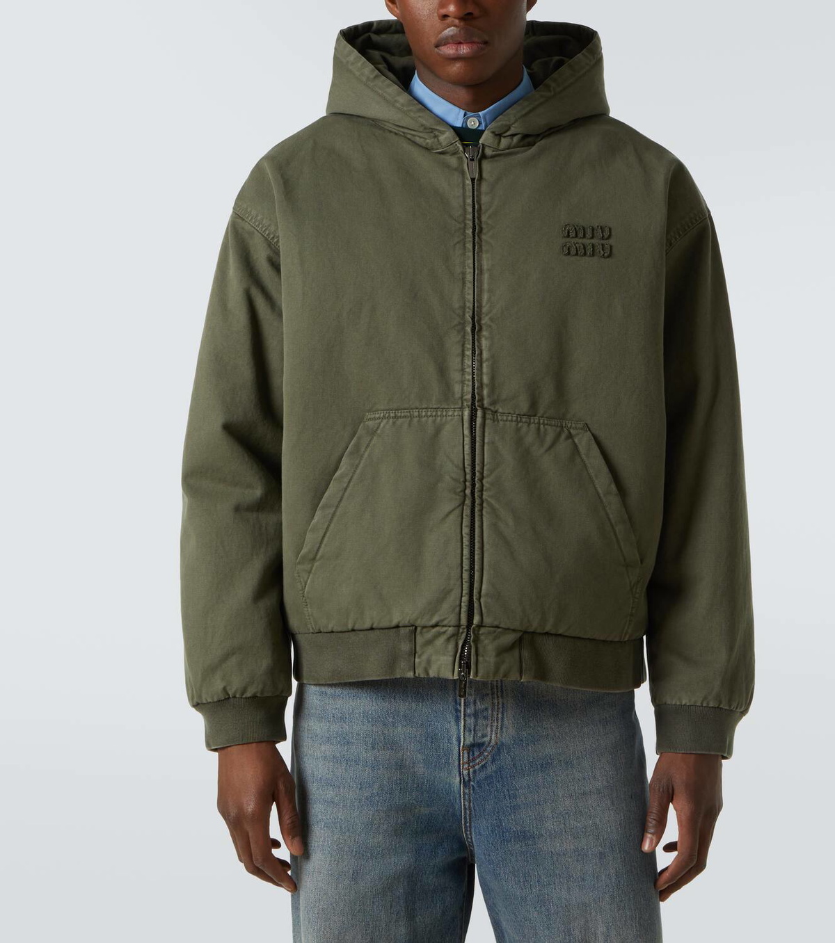 Miu Miu Logo cotton gabardine zip-up hoodie Miu Miu