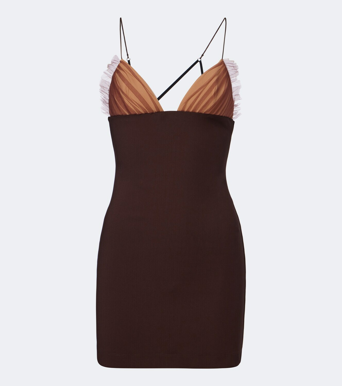 Nensi Dojaka Tulle-trimmed ruched jersey minidress
