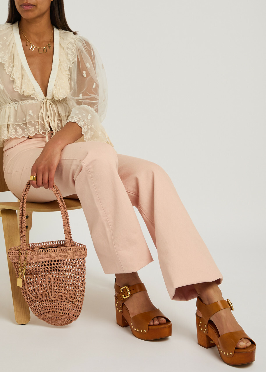 Chloe Jeannette Leather Platform Sandals Brown