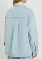 Agolde X Maria Mcmanus Leather-trim Denim Jacket Light Blue