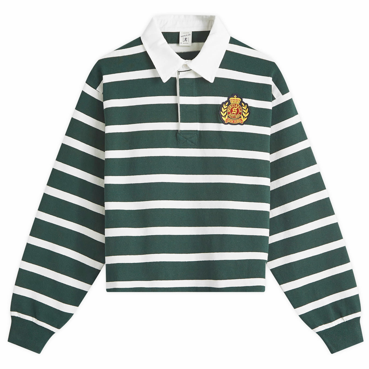 Sporty & Rich Women's NY Crest Rugby Polo in White/Forest