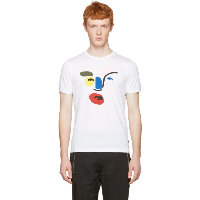 Fendi White Picasso John Boots Face T-Shirt Fendi