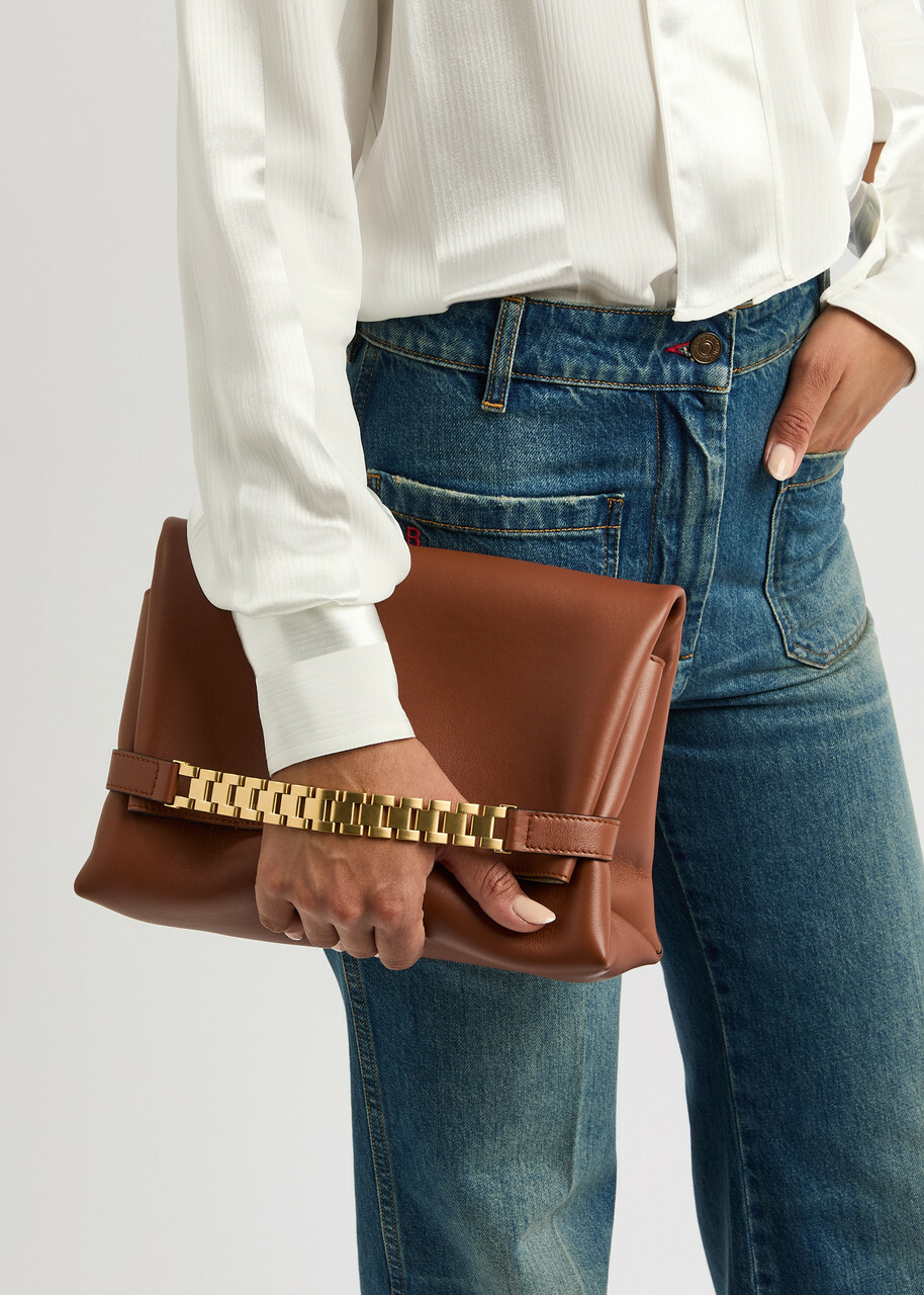 Victoria Beckham Chain Leather Pouch - Tan - One Size