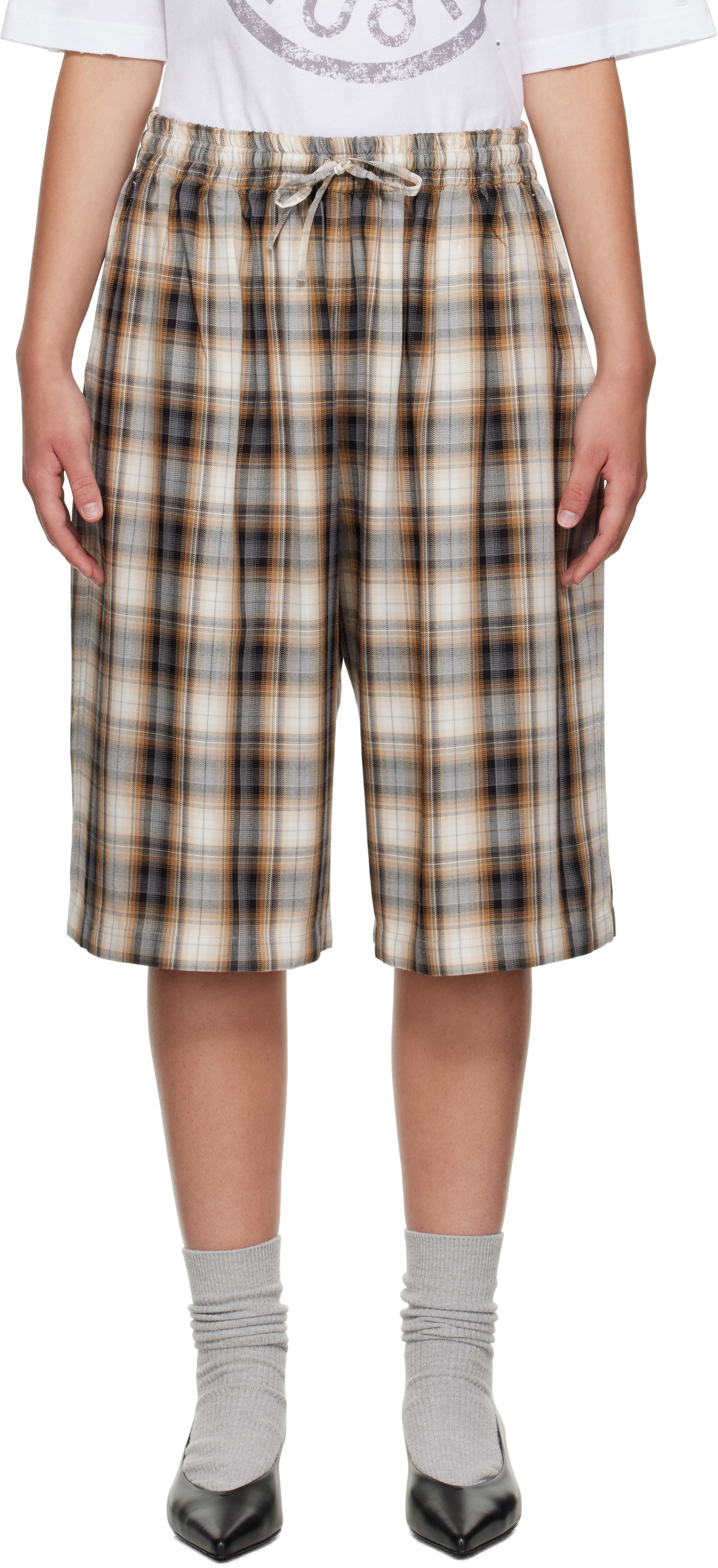 Acne Studios Beige & Black Check Shorts