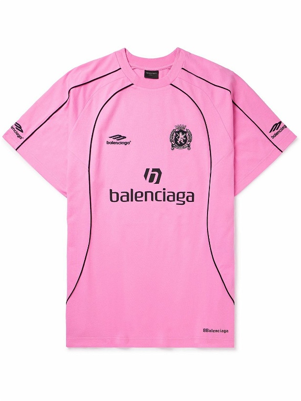 Photo: Balenciaga - Oversized Embroidered Logo-Print Cotton-Jersey T-Shirt - Pink