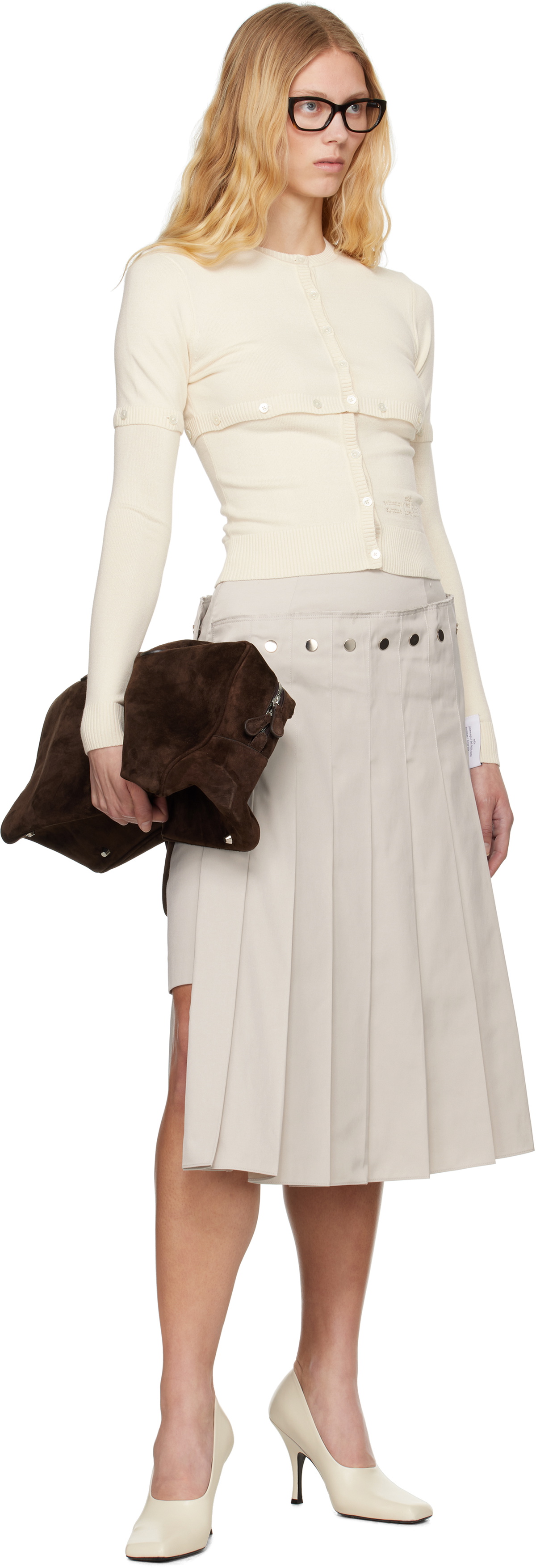 Rokh Beige Multi Button Layer Cardigan