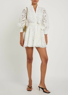 Alice + Olivia Lucy Embroidered Cotton Mini Shirt Dress White