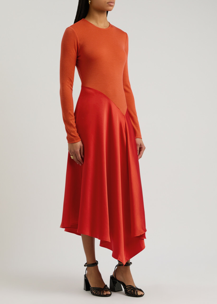 Stine Goya Wool and Satin Midi Dress Orange