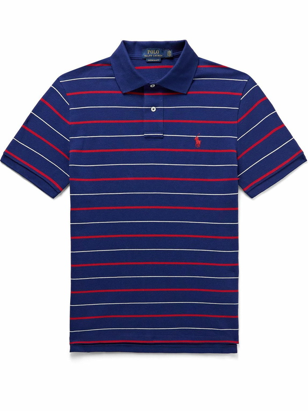 Photo: Polo Ralph Lauren - Slim-Fit Striped Cotton-Piqué Polo Shirt - Blue