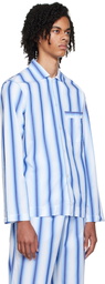 Tekla Blue Stripe Long Sleeve Pyjama Shirt