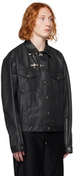 Johnlawrencesullivan Black Fireman Trucker Vegan Leather Jacket