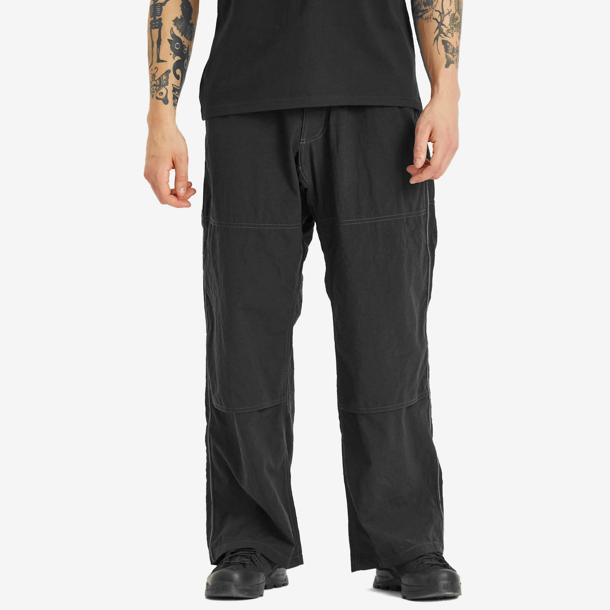 Gramicci Men's x and wander Nylon Double Knee Pant in Black Gramicci