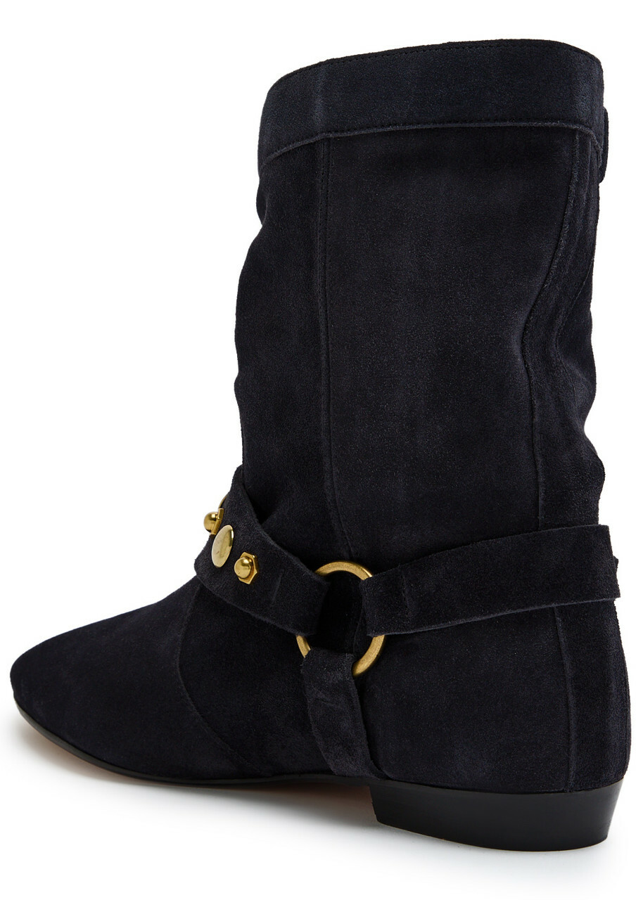 Isabel Marant étoile Stania Embellished Suede Mid-calf Boots Black
