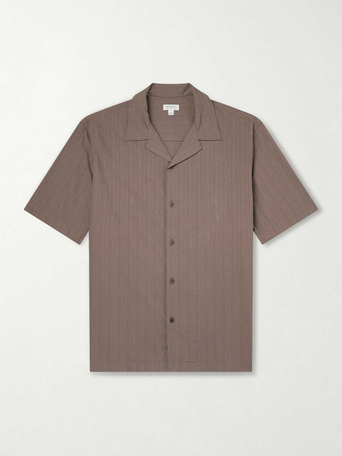 Sunspel - Camp-Collar Textured-Cotton Shirt - Brown