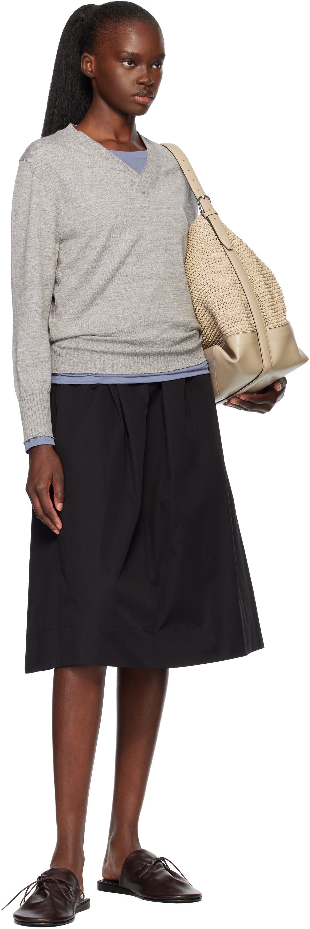 Nothing Written Gray Marine V-Neck Pullover Sweater