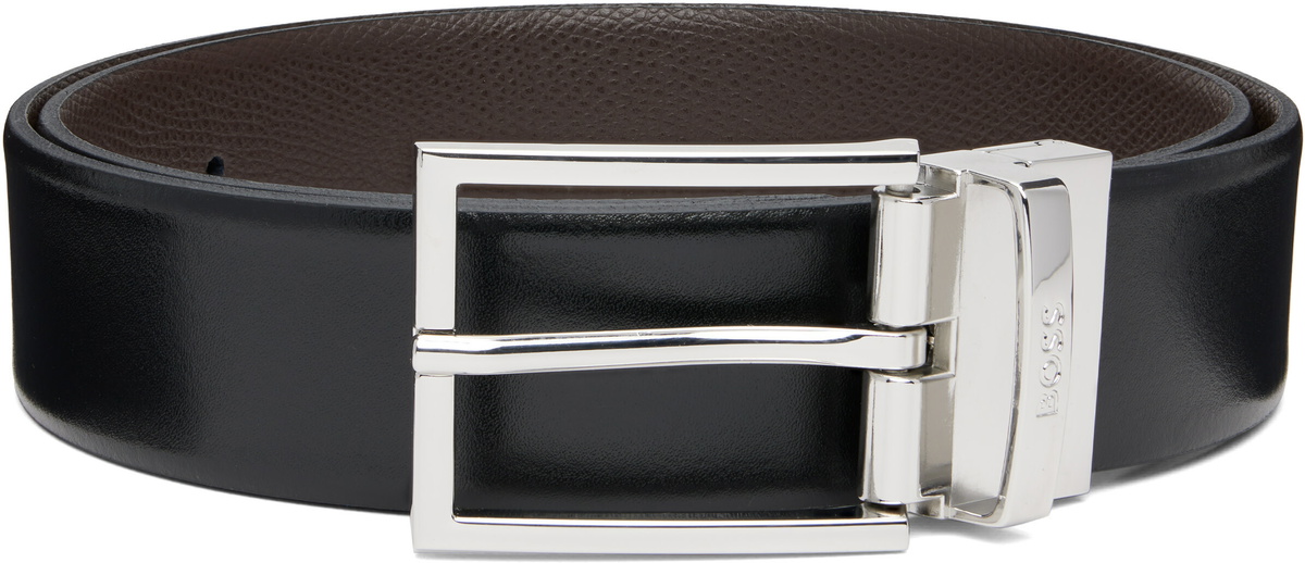 BOSS Black & Brown Two-Texture Leather Reversible Belt