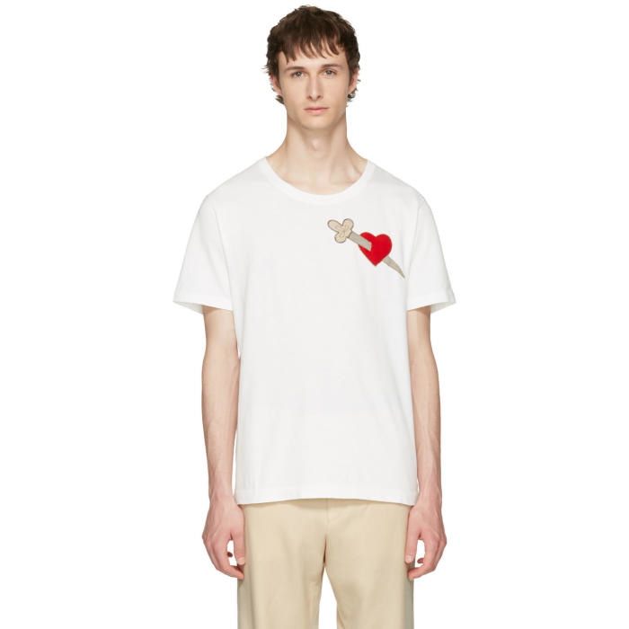 Palm Angels White Pierced Heart T-shirt In White Blue