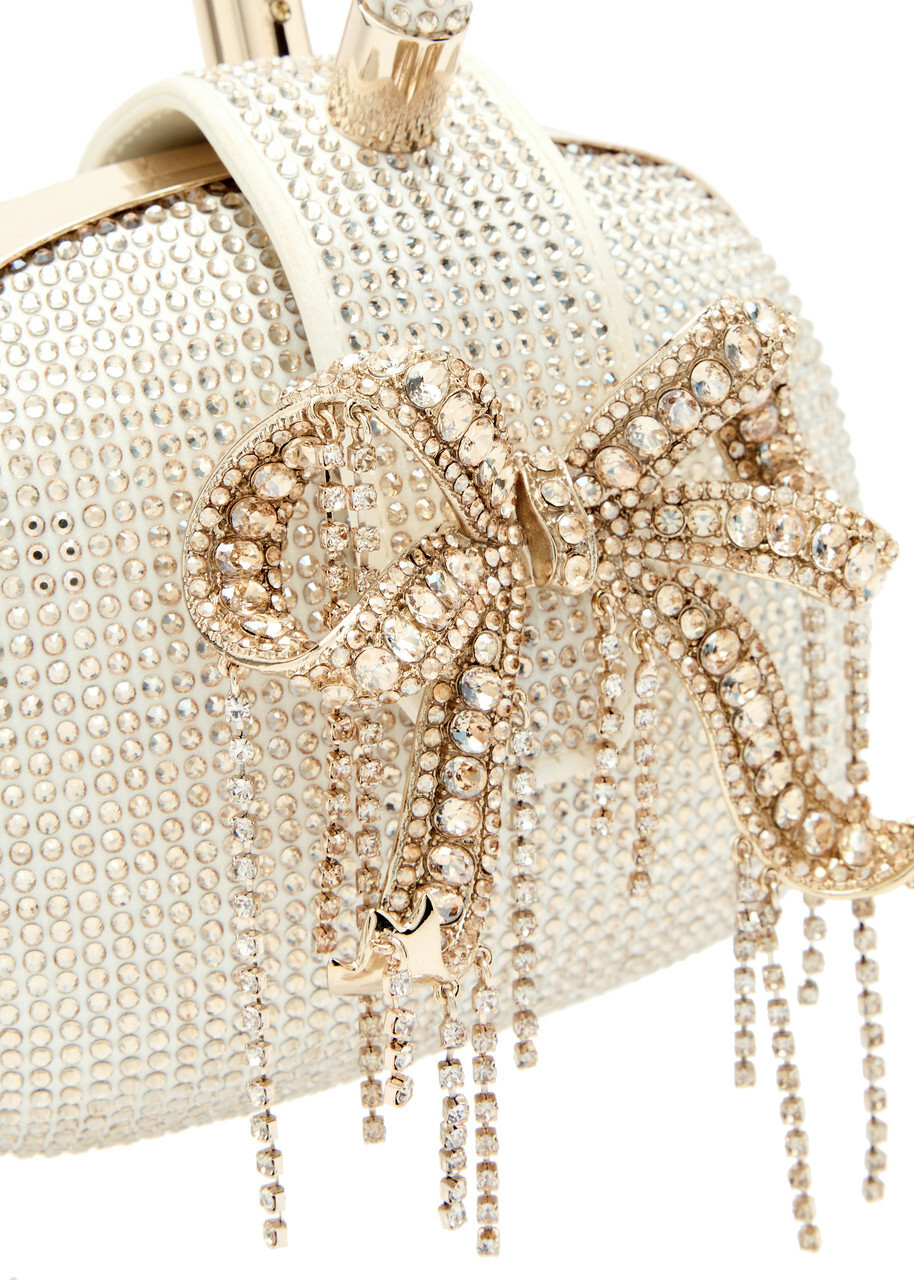Self-portrait Bow Crystal-embellished Satin top Handle bag - Cream - One Size