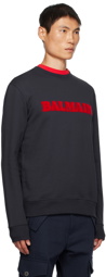 Balmain Navy Retro Flocked Sweatshirt