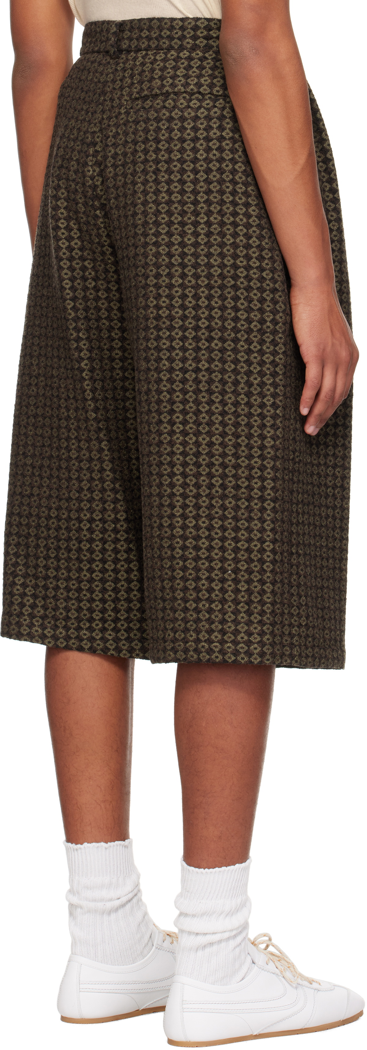 AMOMENTO Brown Jacquard Two Tuck Wide Shorts