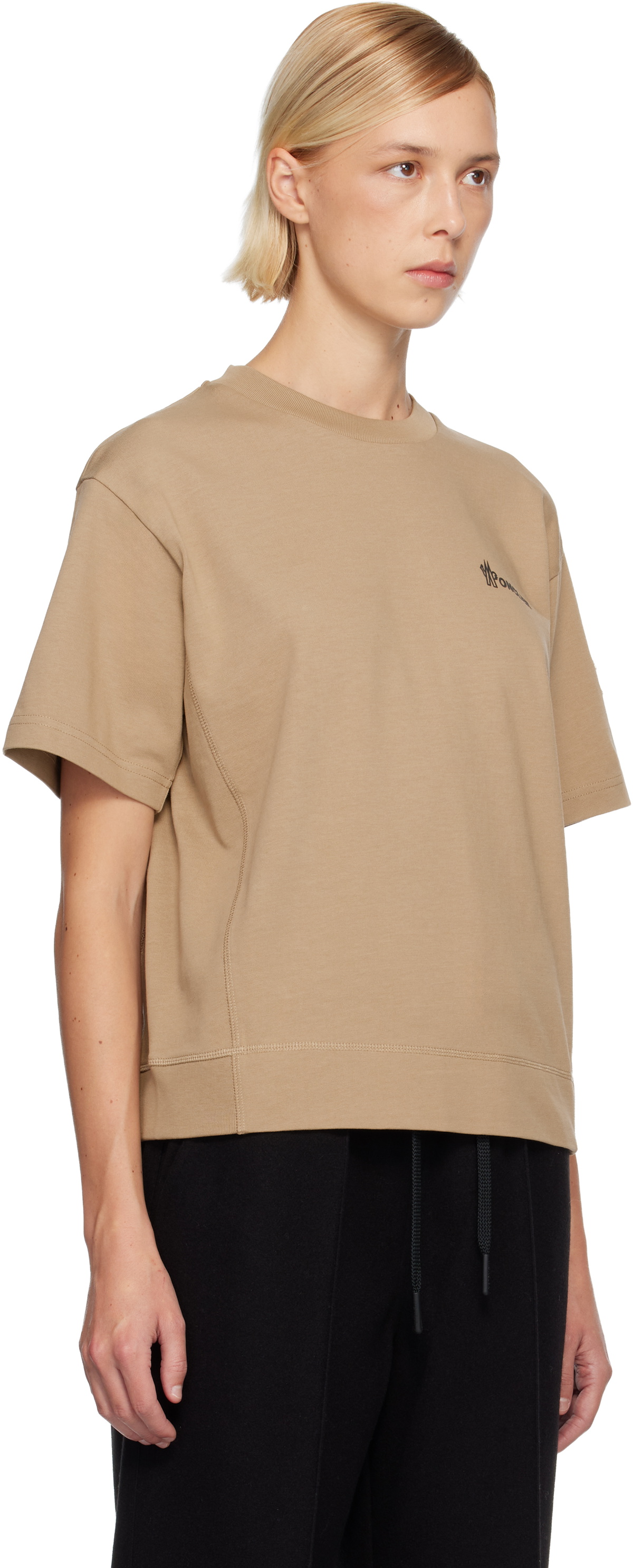 Moncler Grenoble Beige Embossed Logo Cotton T-shirt