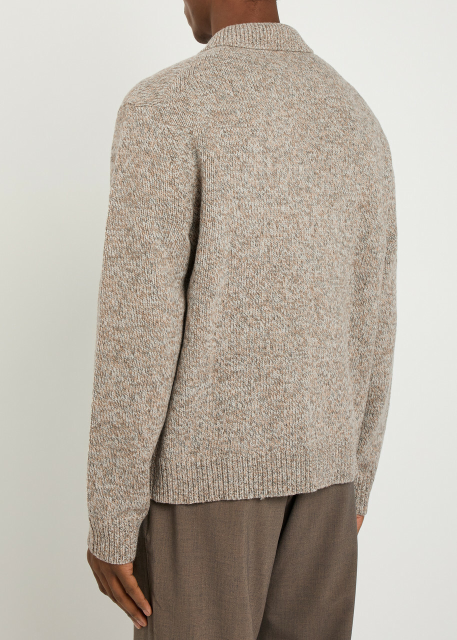 Wax London Alpha Half-zip Wool Polo Jumper Beige