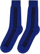 Versace Blue & Black Jacquard Greca Socks