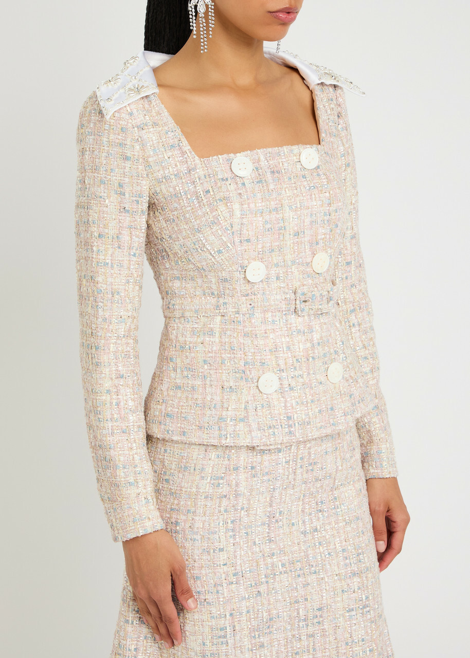 Huishan Zhang Goldie Metallic Tweed Jacket Pink