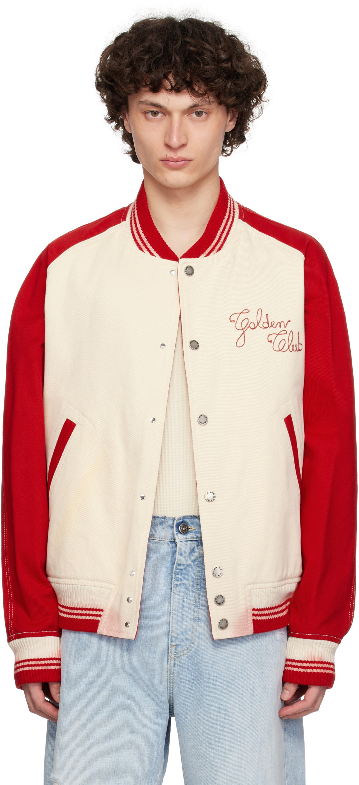 Golden Goose Gray & Burgundy Melange Wool Bomber Jacket
