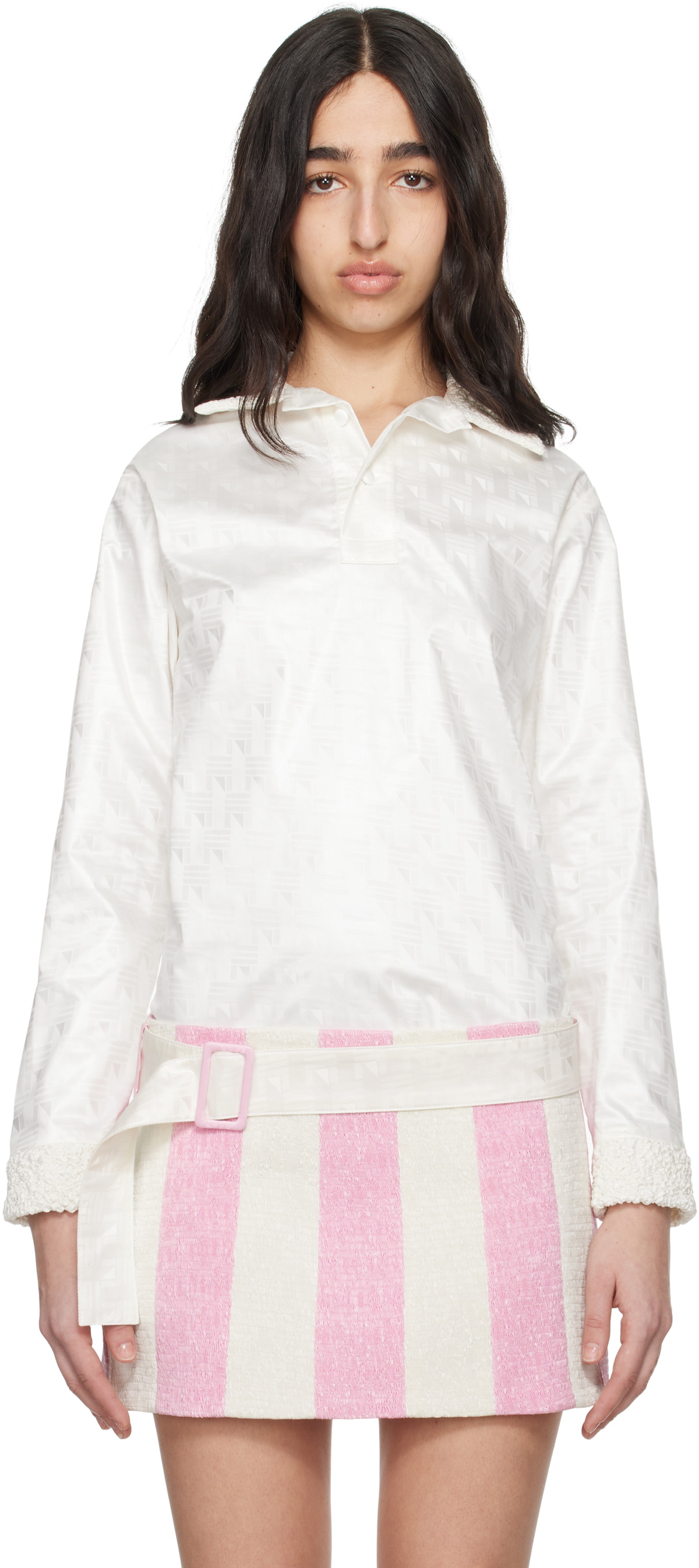 SUPER YAYA Off-White Bazan Long Sleeve Polo