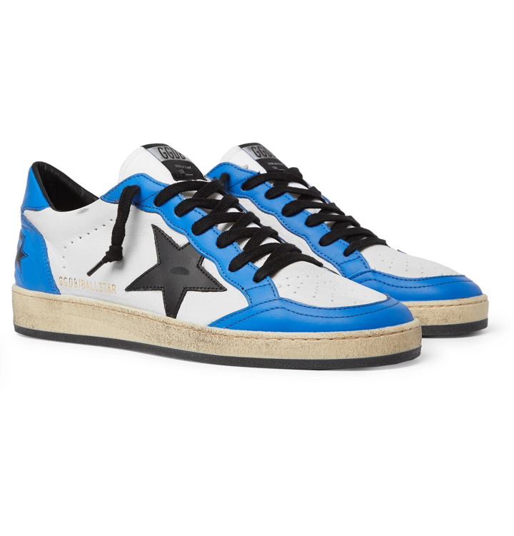 Photo: Golden Goose - Ball Star Distressed Leather Sneakers - Blue