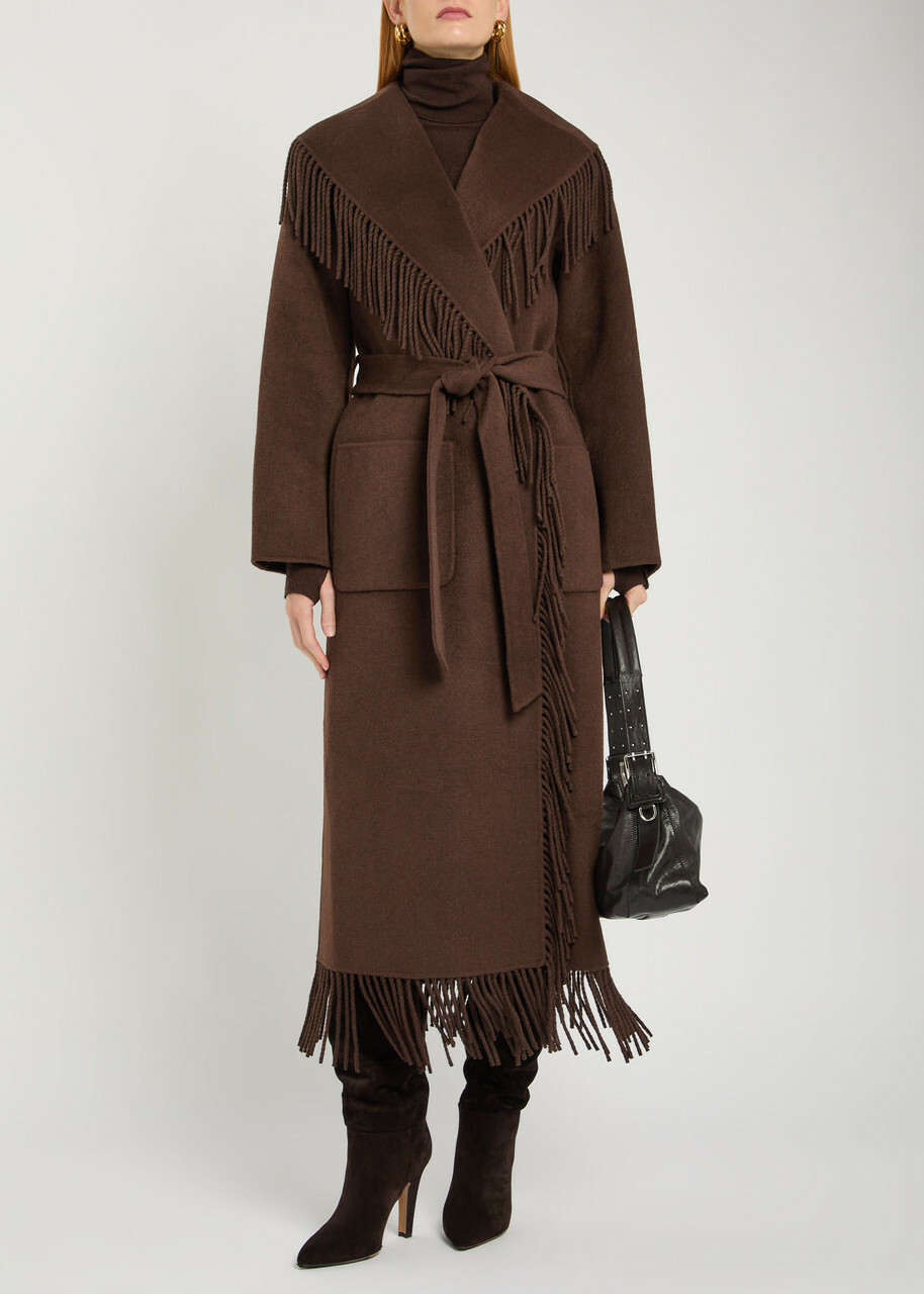 Simkhai Carrie Fringed Wool-blend Coat Chocolate