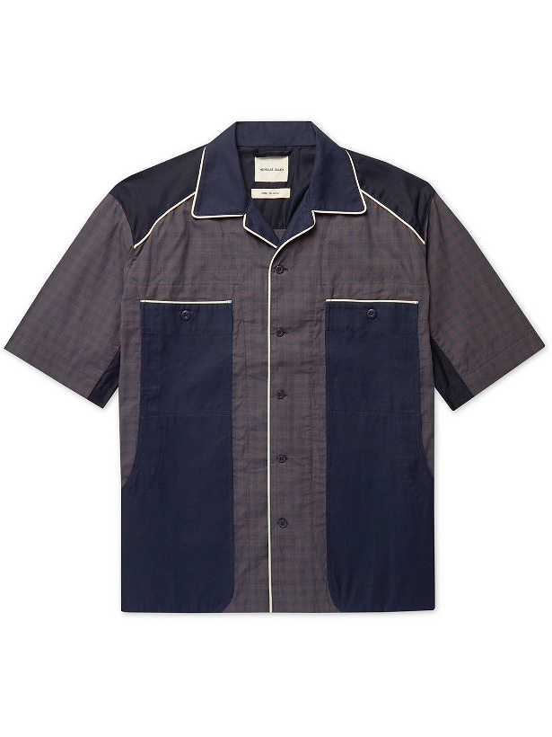 Photo: Nicholas Daley - Camp-Collar Panelled Checked Cotton Shirt - Blue