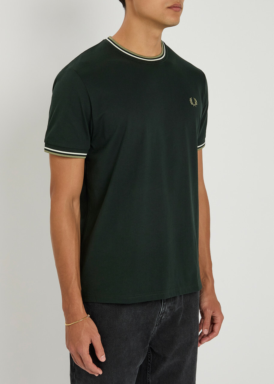 Fred Perry Stripe-trimmed Logo Cotton T-shirt Green Fred Perry