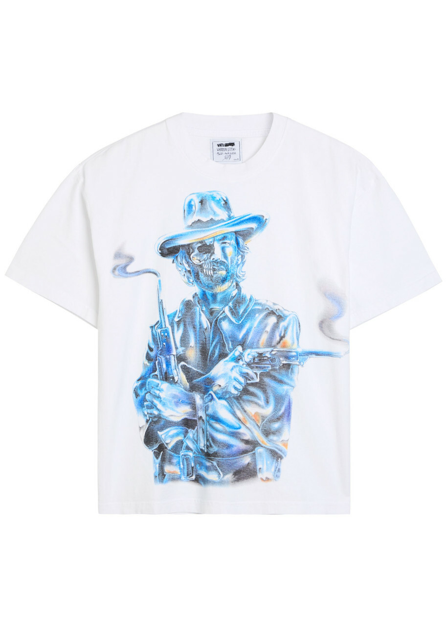 Warren Lotas Chrome Gunslinger Printed Cotton T-shirt White And Blue