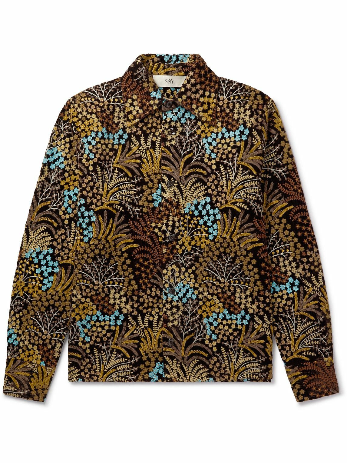 Séfr - Halva Embroidered Velvet Overshirt - Brown Séfr