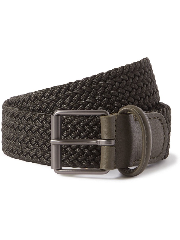 Photo: ANDERSON'S - 3.5cm Leather-Trimmed Woven Elastic Belt - Green