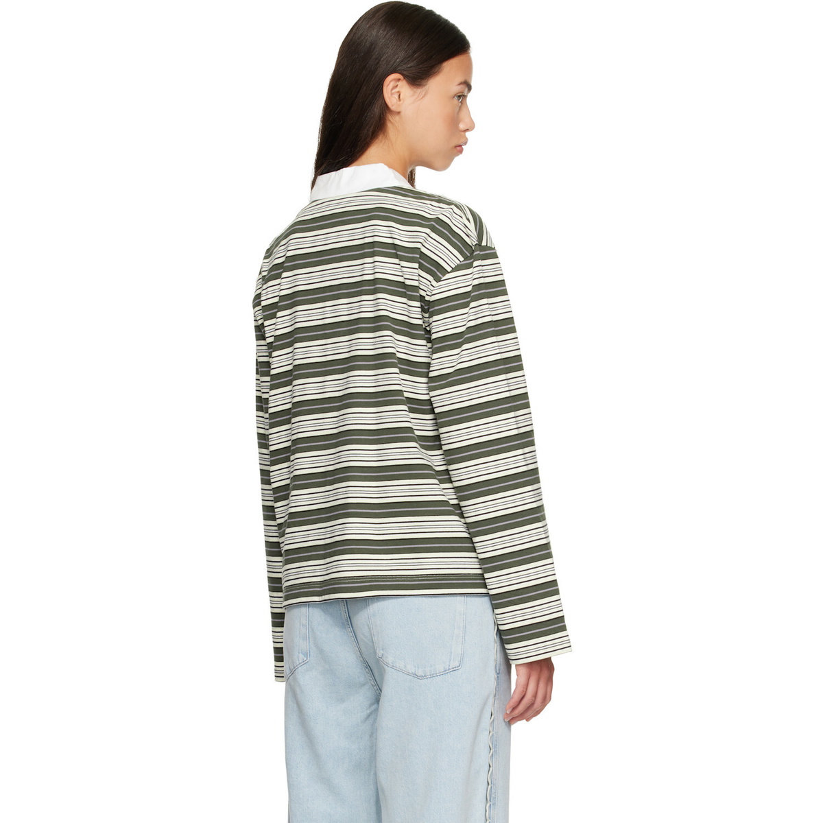 rag & bone Green Kelly Boxy Striped Long-Sleeve Polo