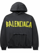 Balenciaga - Tape Type Oversized Distressed Logo-Print Cotton-Jersey Hoodie - Black