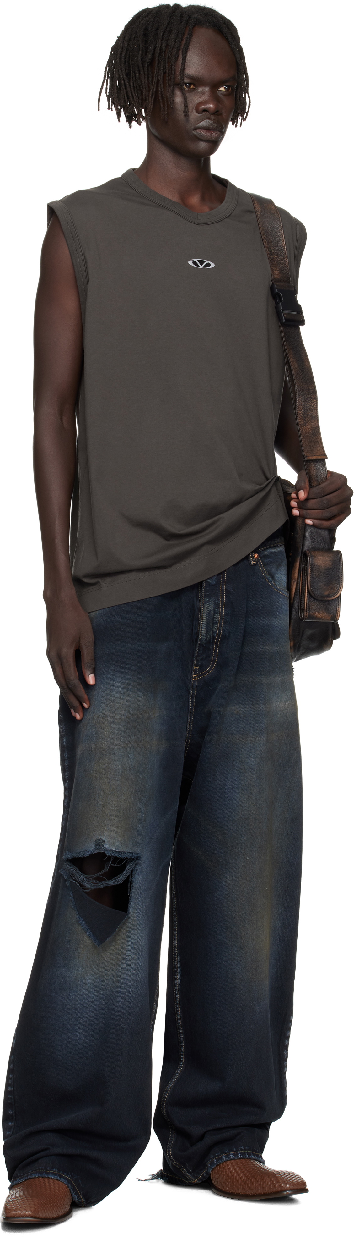 VETEMENTS Brown Oval Logo Jersey Tank Top