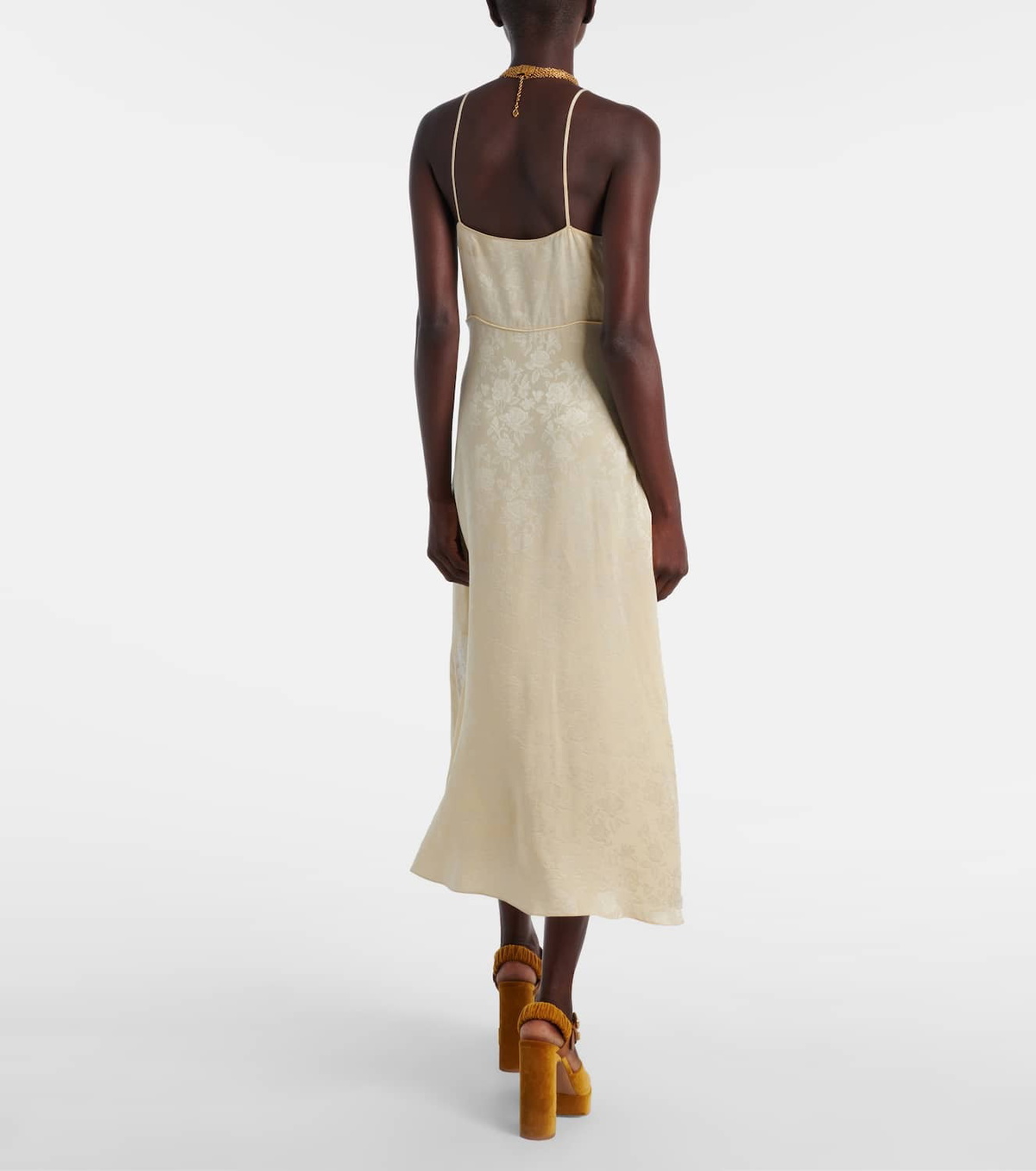 Chloé Jacquard lace-trimmed silk midi dress