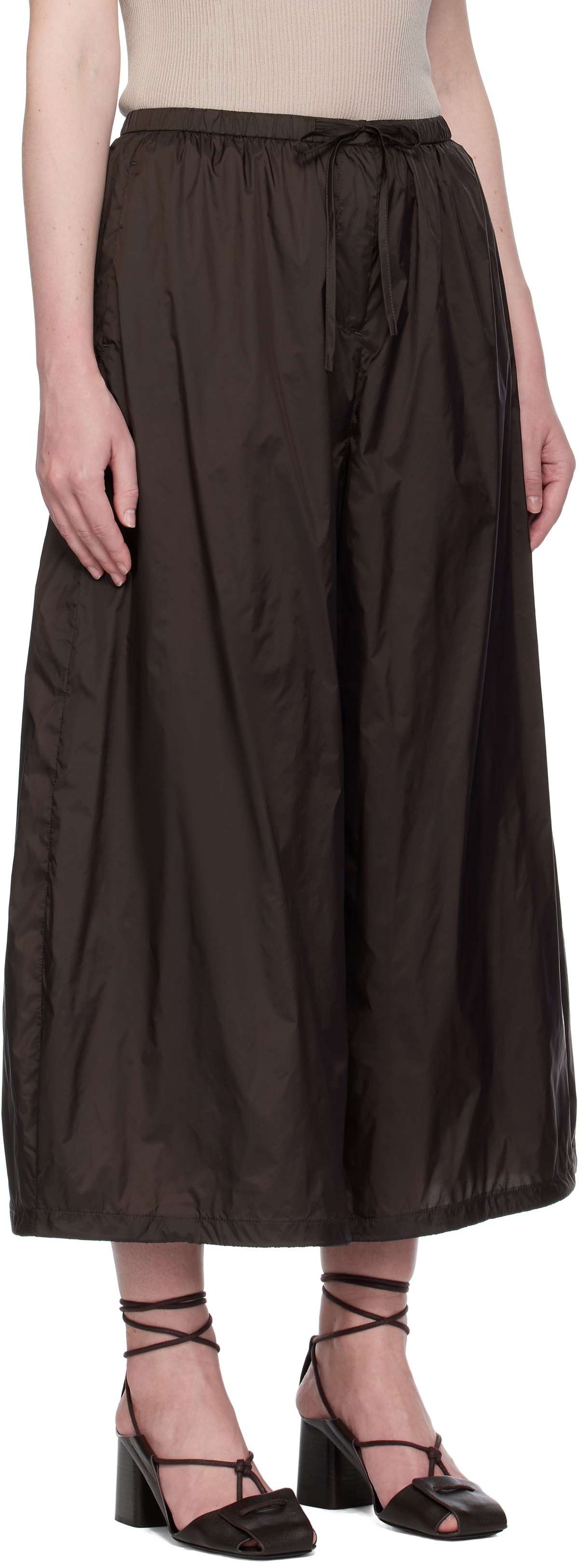 AMOMENTO Brown Nylon Shirring Lounge Pants