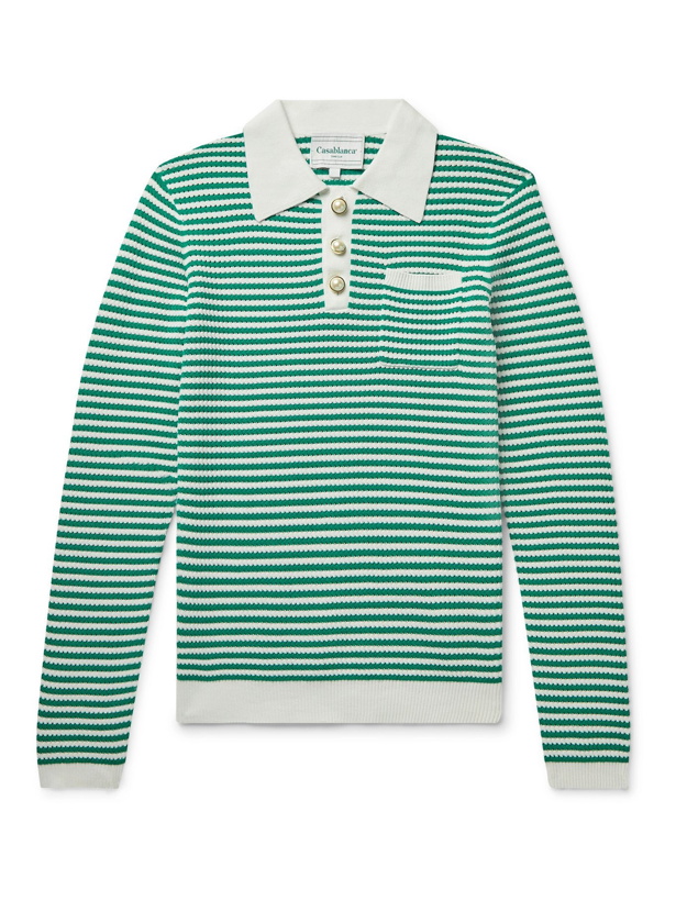 Photo: CASABLANCA - Striped Cotton Polo Shirt - Green - M