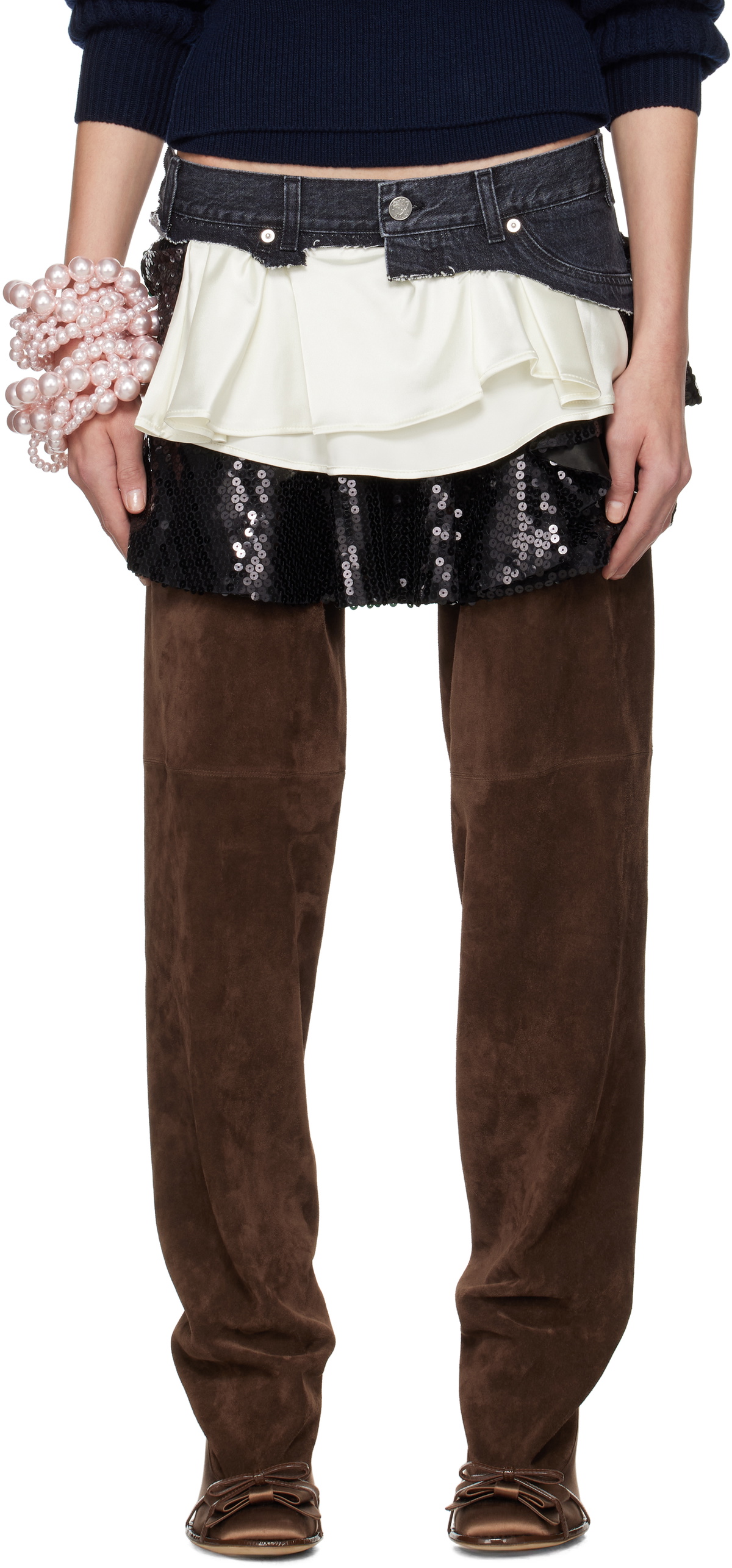 ALL-IN Black & Off-White Sequin Triple Miniskirt
