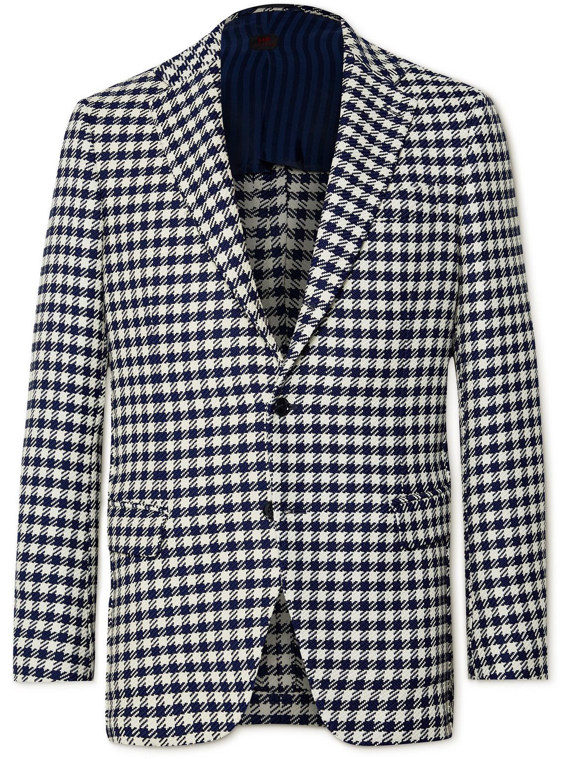 MP Massimo Piombo - Andy Slim-Fit Unstructured Houndstooth Cotton-Blend Jacquard Blazer - Blue