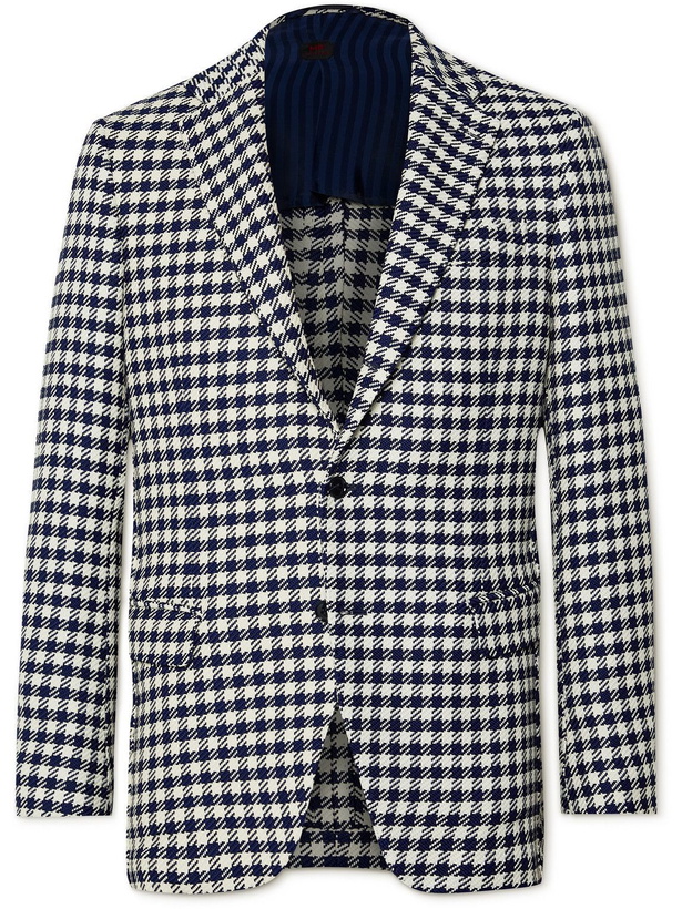 Photo: MP Massimo Piombo - Andy Slim-Fit Unstructured Houndstooth Cotton-Blend Jacquard Blazer - Blue